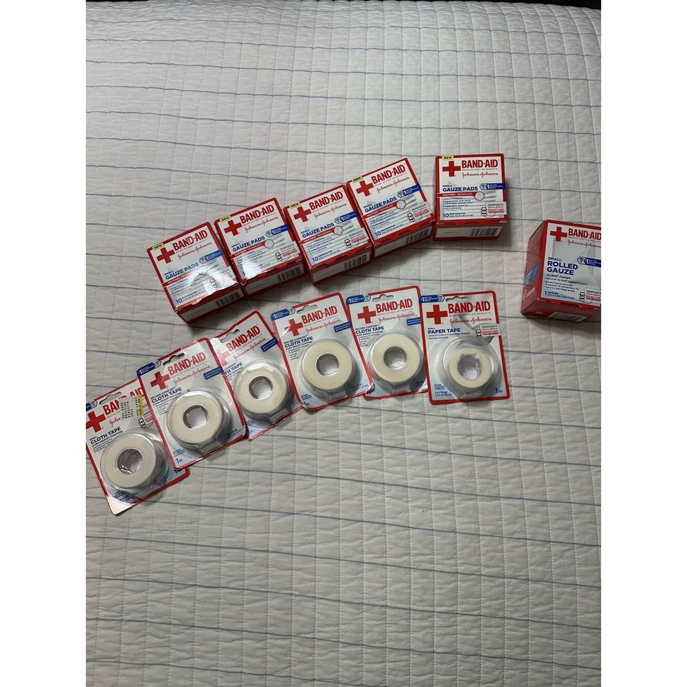 Band-Aid Johnson‎ & Johnson First Aid Lot Gauze Pads Rolled Gauze Cloth Tape New
